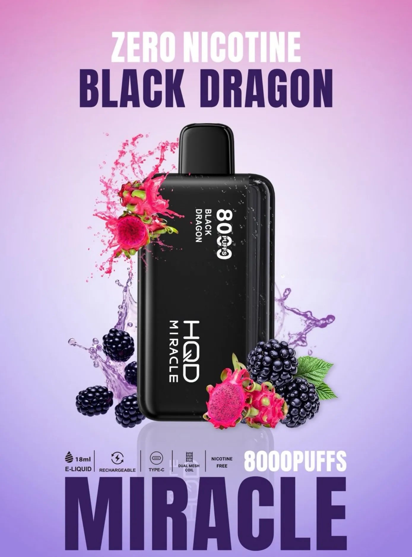 0mg disposable vape HQD Miracle Zero Nicotine 8000 Puffs (0mg) in UAE – VapeDeals Charger SXT+ Type:0.4 ohm DUAL MESH Frutti Bar FB35000 35K