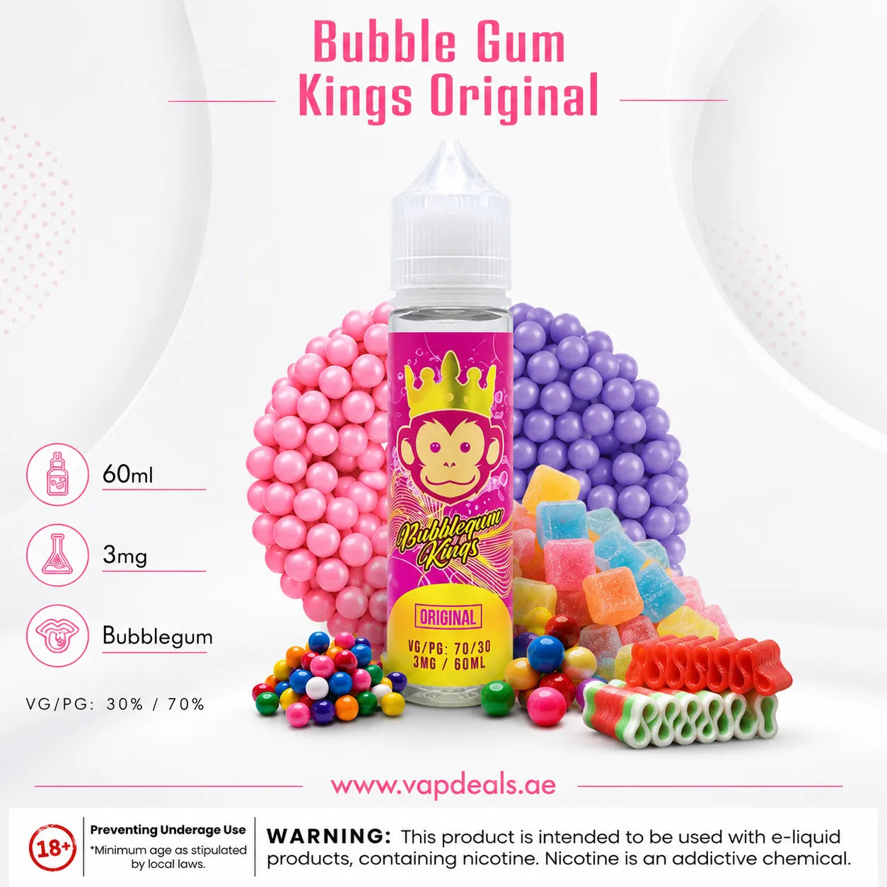Bubble Gum Kings Original 60ml by Dr Vapes classic bubblegum e-liquid UAE