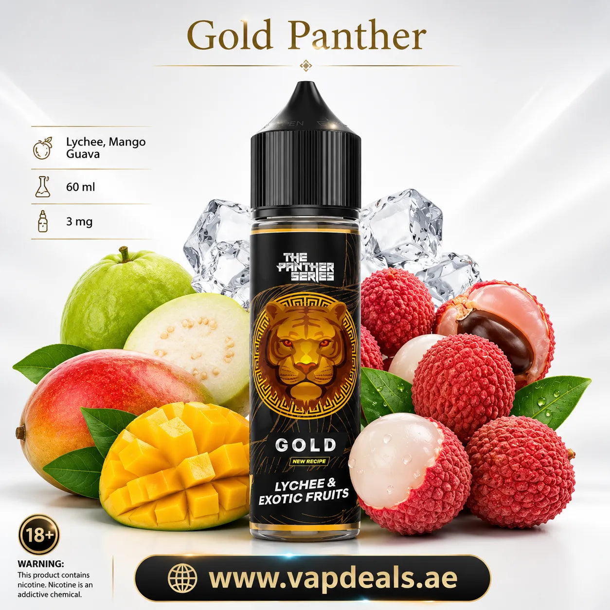 Gold Panther New Recipe 60ml by Dr Vapes lychee mango guava e-liquid UAE