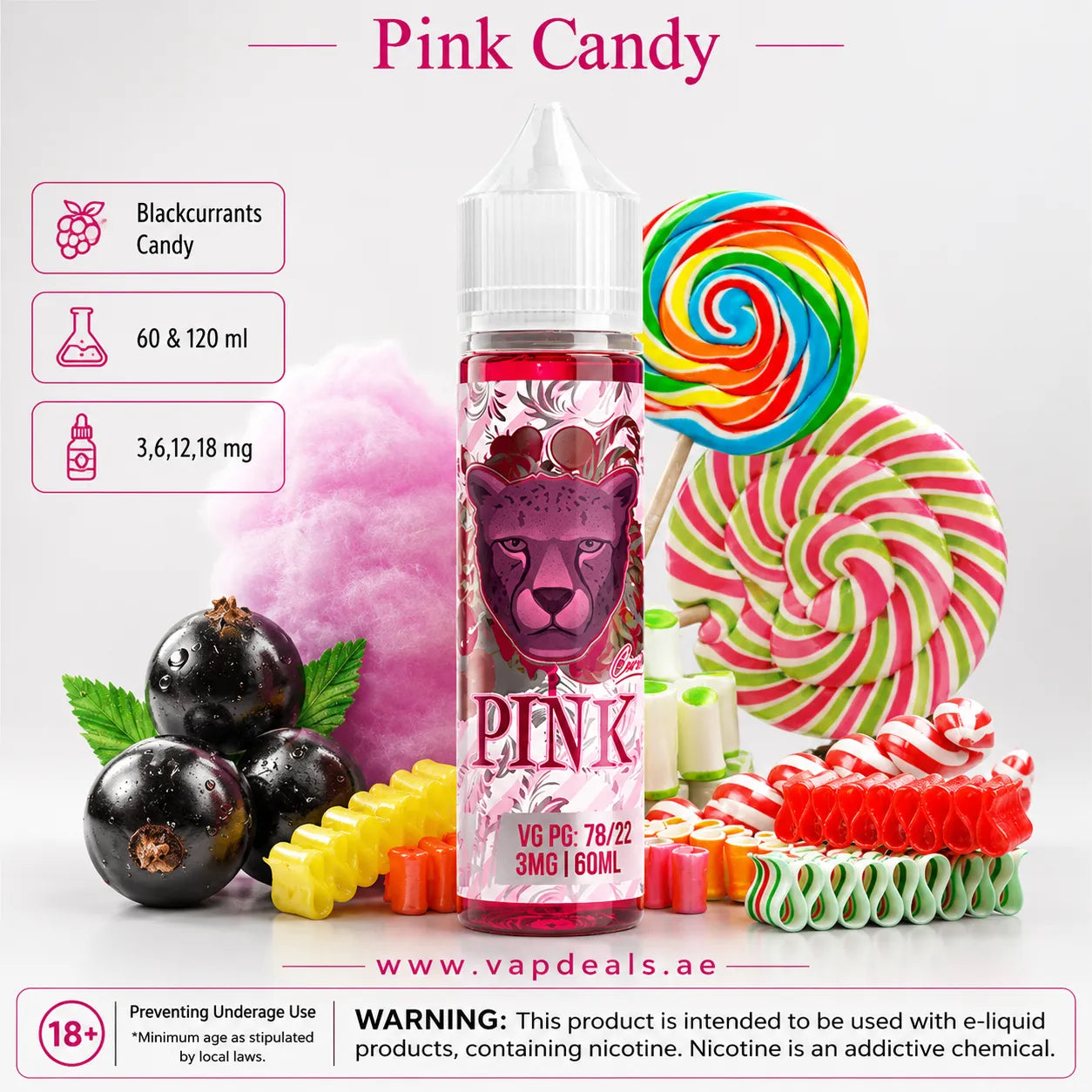 Pink Candy by Dr Vapes blackcurrant cotton candy e-liquid UAE