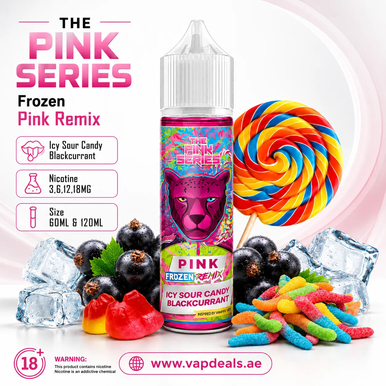 Pink Frozen Remix by Dr Vapes icy blackcurrant candy e-liquid UAE