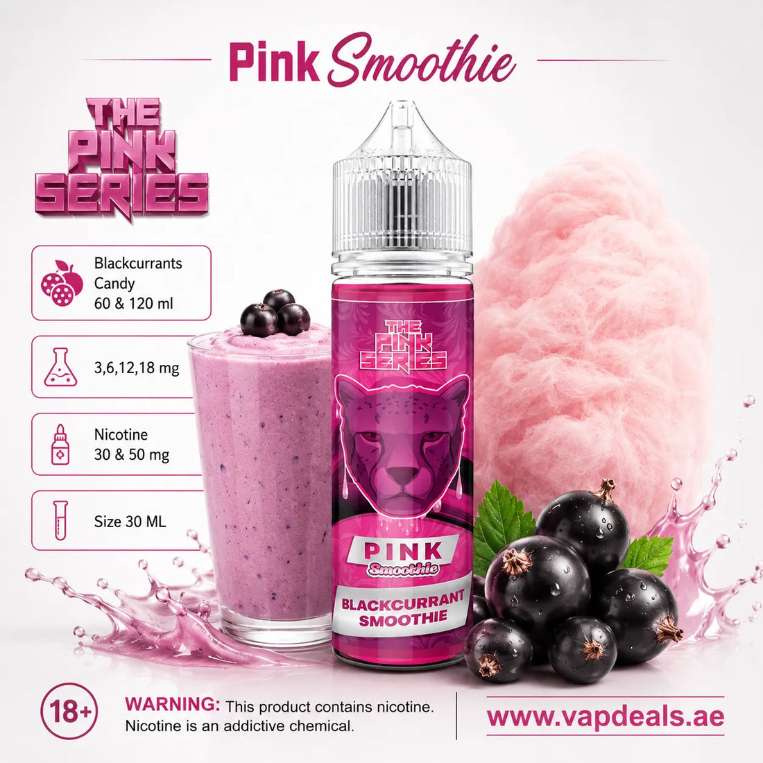 Pink Panther Smoothie by Dr Vapes blackcurrant cotton candy cream e-liquid UAE
