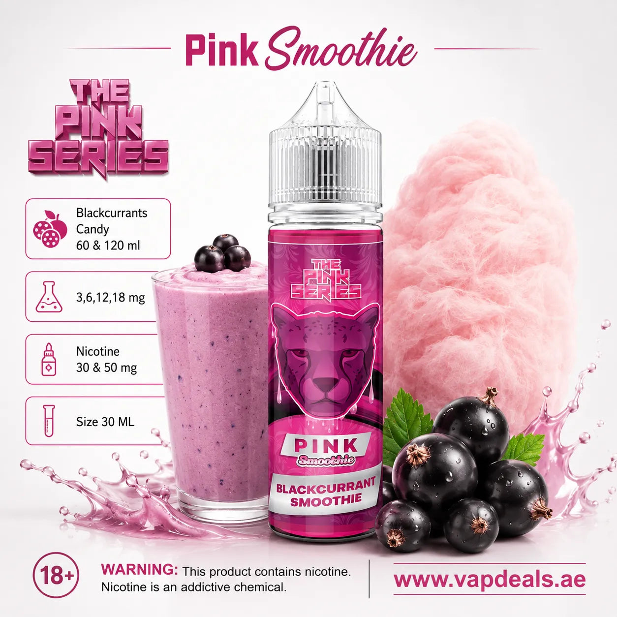 Pink Panther Smoothie by Dr Vapes blackcurrant cotton candy cream e-liquid UAE